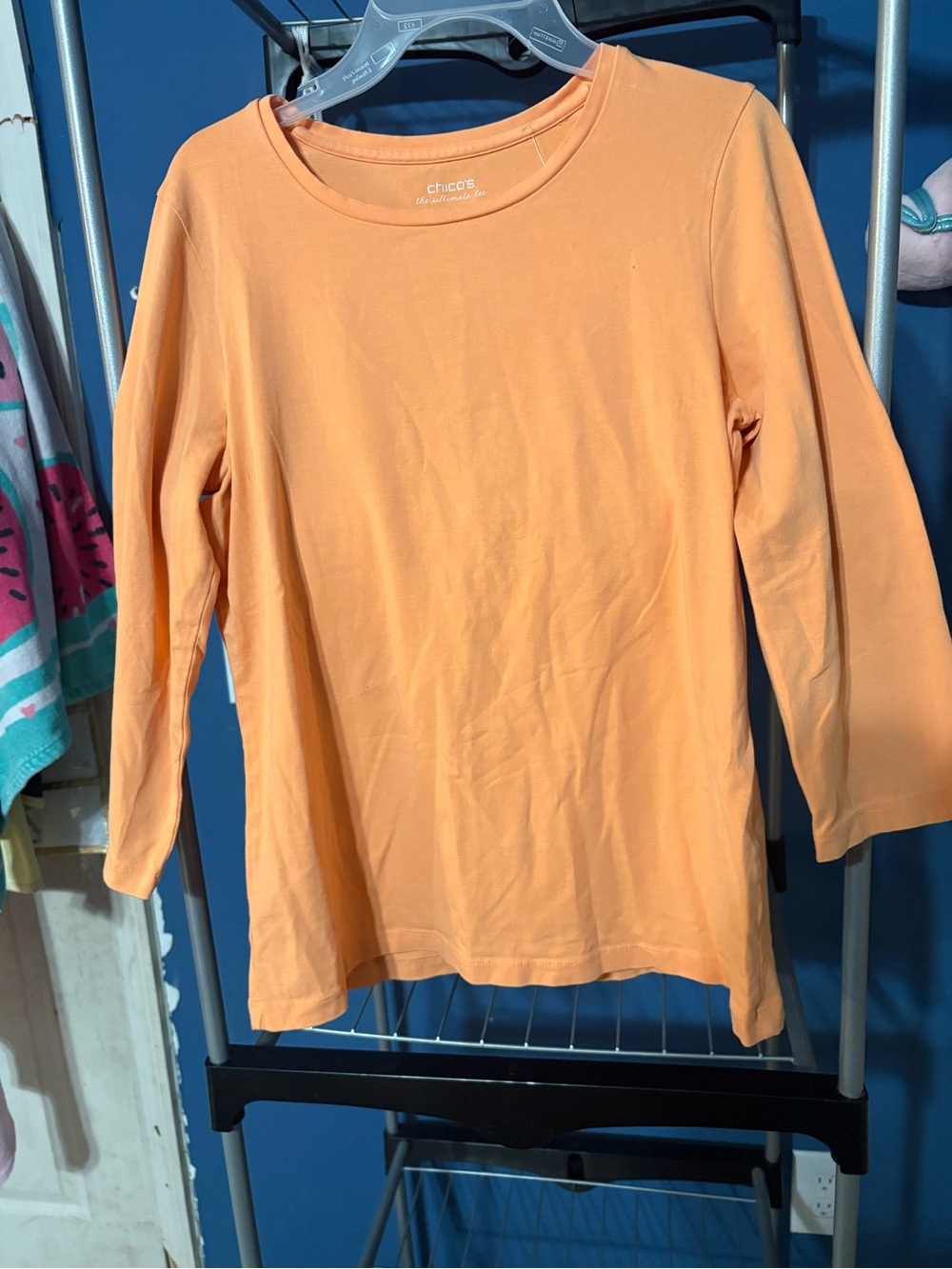 Chico's Peach-Orange Long Sleeve Crew Tee